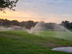 water sprinklers on golf club showing water Solutions for clubs.