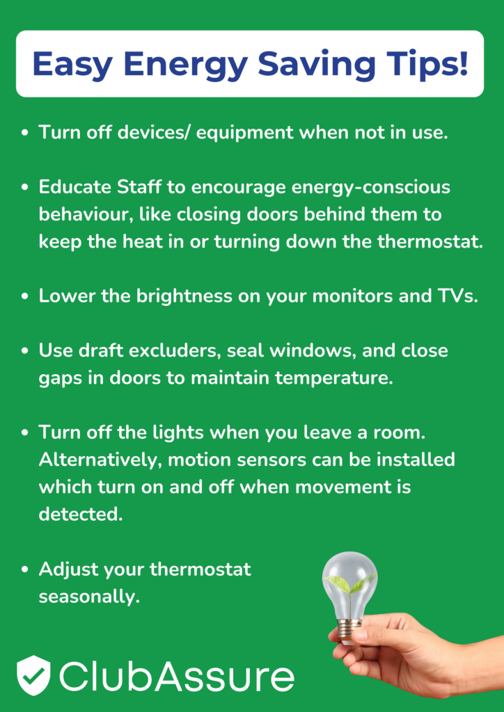Club Assure - energy saving tips poster
