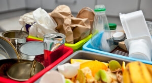 four different container for waste sorting.